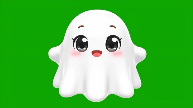 Kawaii Ghost on Green Adorable Halloween Specter with Childlike Charm.