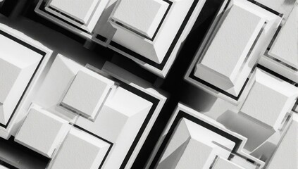 Overhead view of geometric white structures casting deep shadows