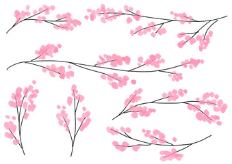 Watercolor cherry blossom branch elements for spring background　桜の木の枝の水彩イラスト春の花