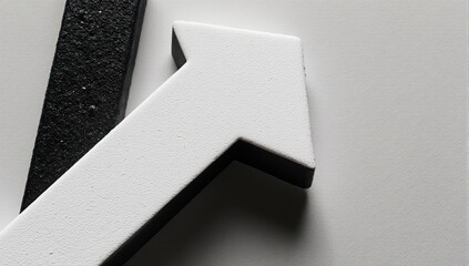 White and black up arrow pointing right against a plain white background