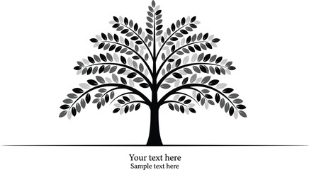Obraz premium Elegant decorative tree silhouette with branching leaves and space for customizable text, nature illustration design template for branding and invitations
