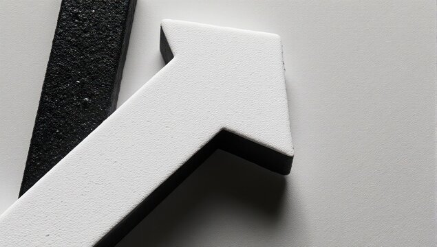 White and black up arrow pointing right against a plain white background