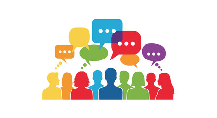 Two hands hold up smartphones with blank white screens against a background of overlapping blue and white circles.