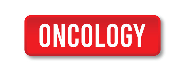 Fototapeta premium Oncology Medical Button Label with Red Background and White Text, Hospital Department Sign Design, Vector