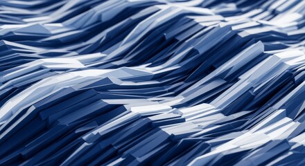 Abstract Blue Geometric Wave Pattern - Low Poly 3D Rendering