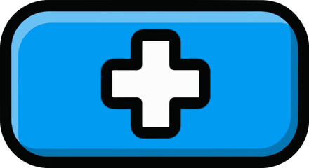 Fototapeta premium A blue rectangular icon with rounded corners features a white cross with a thick black outline