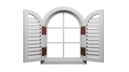 Arched Window with Open Louvered Shutters