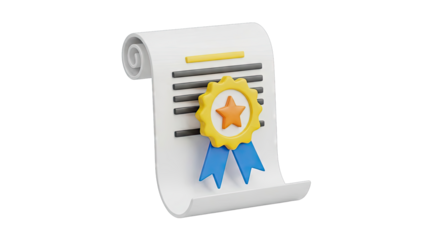 3D Certificate Icon with Star and Ribbons