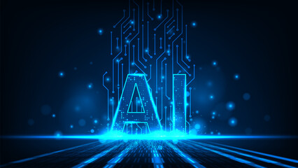 Technology artificial internet text AI letters in line circuit network blue background © Mooam
