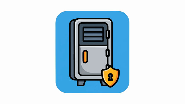 A secured vault icon with a shield and keyhole symbol