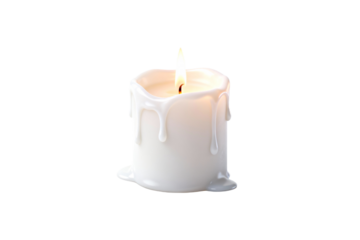 Lit White Candle with Wax Drips
