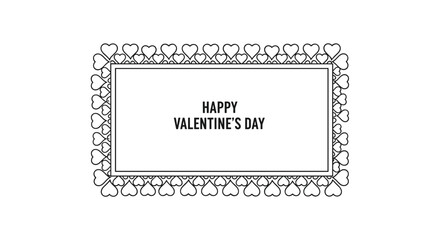 Happy Valentines Day message enclosed in a romantic rectangular frame crafted from numerous small black line art heart icons.