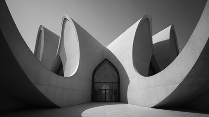 Modern architectural facade, dramatic lighting