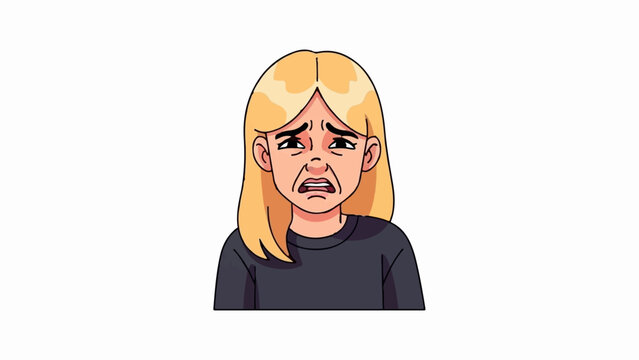 A pixel art portrait of a blonde girl with a distressed, grimacing expression