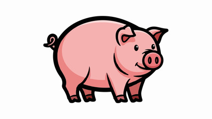 Fototapeta premium A cartoon pig with a curly tail and cheerful expression, standing on four legs