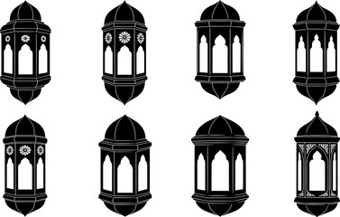 Islamic Lantern Icon Set - Ramadan Fanous Silhouette Collection - Traditional Arabic Lamp Vector
