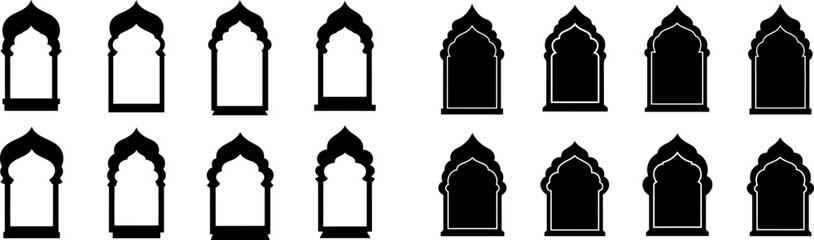 Islamic Arch and Window Frame Set - Arabic Doorway Silhouette Collection - Oriental Border Vector