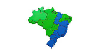 3D Map of Brazil Divided into Green and Blue Regions