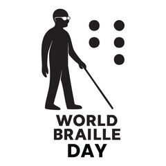World Braille Day silhouette illustration of blind person reading braille book accessibility awareness vector