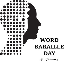 World Braille Day silhouette illustration of blind person reading braille book accessibility awareness vector