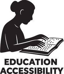 World Braille Day silhouette illustration of blind person reading braille book accessibility awareness vector