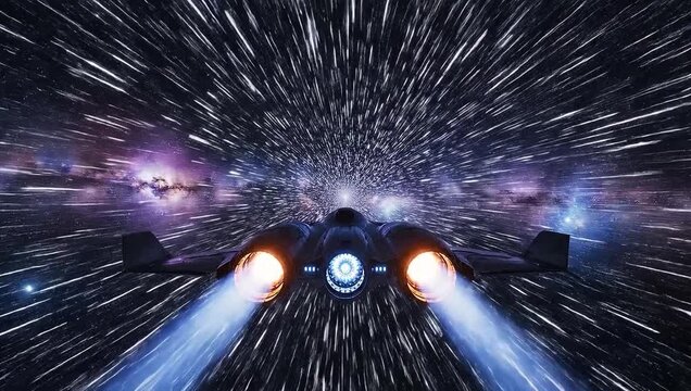 Sci-Fi Warp Speed Space Travel With Spaceship Moving Through Stars And Cosmic Light Trails Video