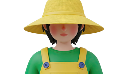 3D Cartoon Character in Straw Hat and Overalls