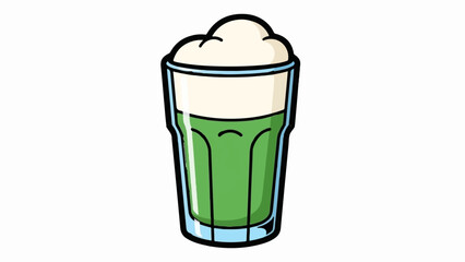 A cartoon glass of frothy, green liquid with light blue accents and a white frothy top