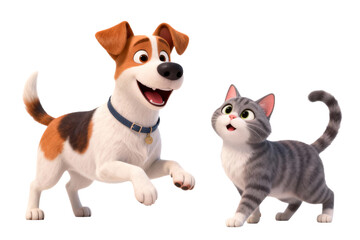 Obraz premium Joyful Dog and Cat Animated Characters