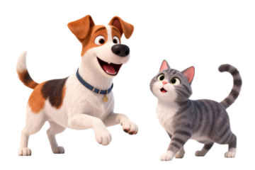 Joyful Dog and Cat Animated Characters