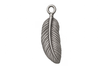 Silver feather pendant isolated on transparent background