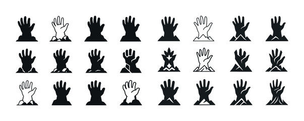Fototapeta premium Collection of black and white hand icons set in various gestures and designs