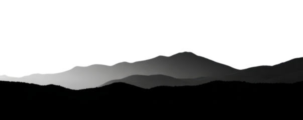 black mountains silhouette landscape isolated on white or transparent png