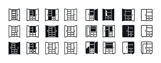 Set of wardrobe icons with different designs and configurations