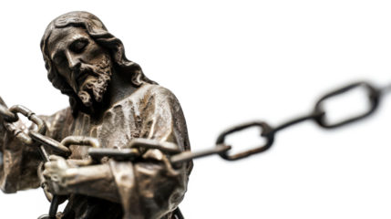 jesus statue in chains isolated on white or transparent png