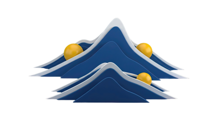 Abstract blue mountain peaks with yellow spheres