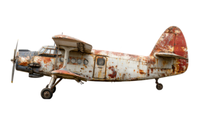 old rusty military airplane isolated on white or transparent png