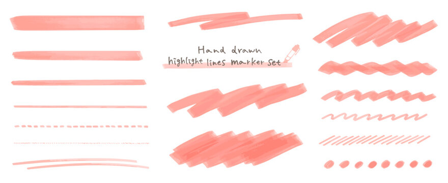 手描きのハイライトラインマーカーセット。アンダーライン。重要なポイント、テキストを強調する時の罫線の装飾。