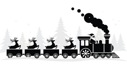 a festive christmas train with reindeer pulling cars and a santa conductor a striking silhouette © mrvect02