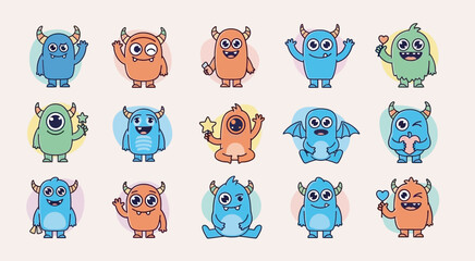 Cute mini monster set pack pose vector design.eps