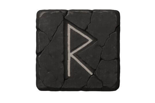 Raido rune carved on stone tablet on transparent background