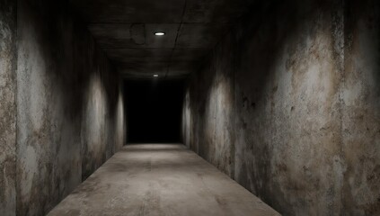 Obraz premium Long, dark, concrete tunnel with dim lighting and vanishing point