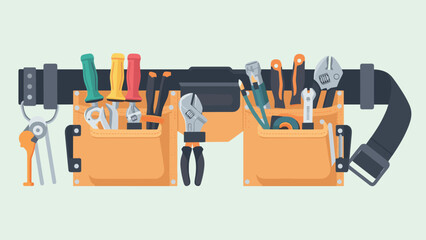 Toolkit belt with tools in flat design: wrenches, pliers, screwdrivers