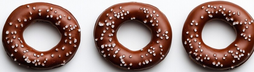 Three chocolate pretzels with sprinkles.