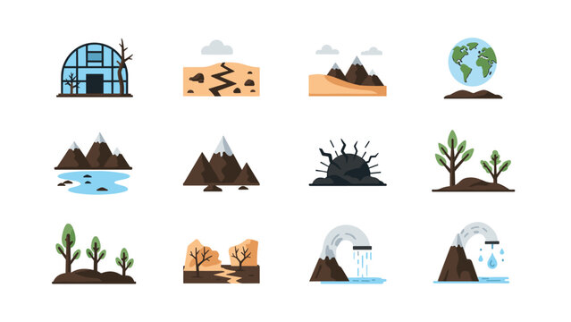 Diverse natural landscapes and environmental elements in flat style design