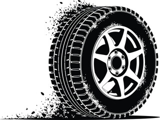 Black rubber wheel tire set. Wheel tires. Car tire tread tracks, motorcycle racing wheels and dirty tires track. Tyres road maintenance vector automobile. 