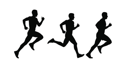 three runners in motion depicted as solid black shapes against a white backdrop a striking silhouette