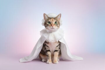 Minimal Cat in Costume with Pastel Background