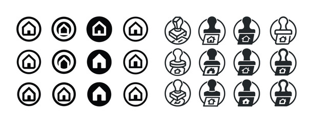 House icon set: minimalist home stamps and symbols collection