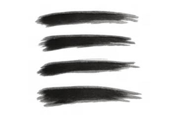 Black watercolor paint brush strokes creating abstract texture lines on transparent background